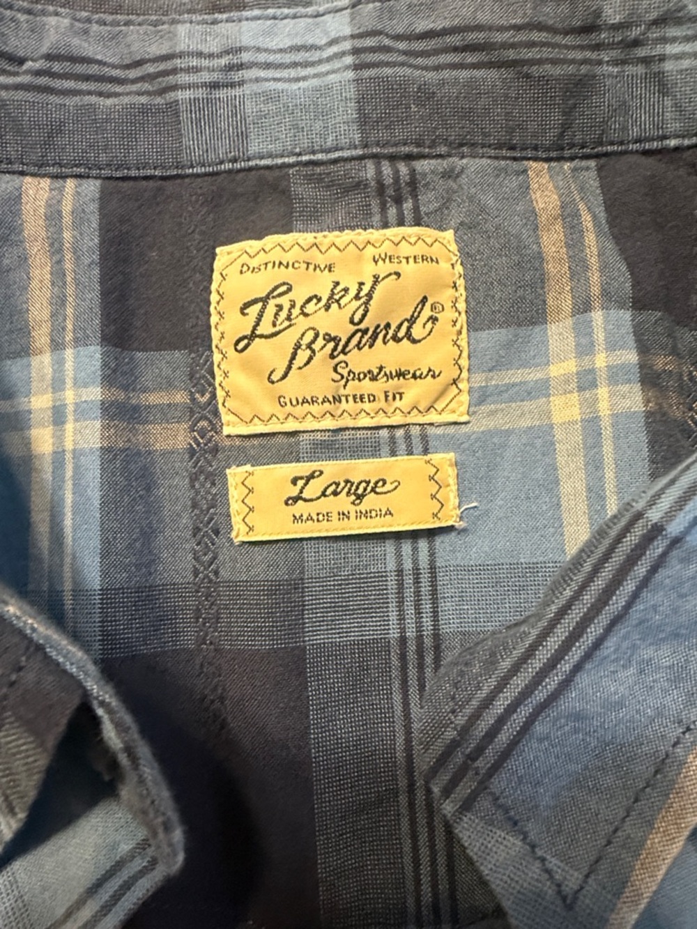 Lucky Brand Men’s L Blue Plaid Button Down Shirt Western Casual Flannel - Picture 3 of 9